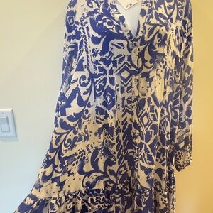 NWT Zara Blue and White Women's Dress midi long sleeve